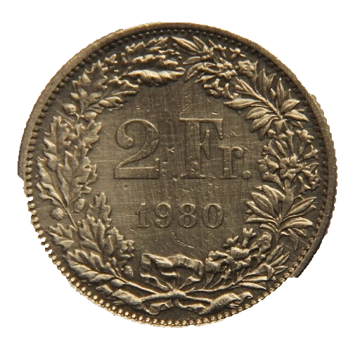1980 Swiss 2 francs, tails