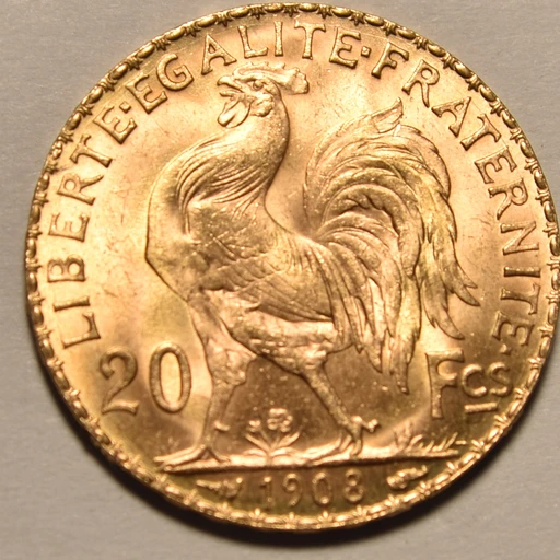 1908 French 20 francs, tails