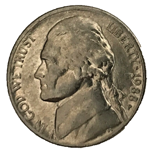 1988 Jefferson nickel, heads